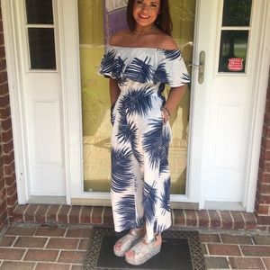 Palm leaf print jumpsuit